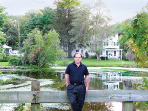 Photo of Dr Horowitz in front of his ponds at 250 Rosedale Ave., east of the Rosedale House